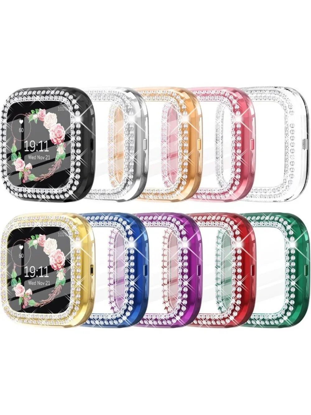 10 Pack Soft TPU Screen Protector Case for Fitbit Versa 2 - Bling Crystal Bumper